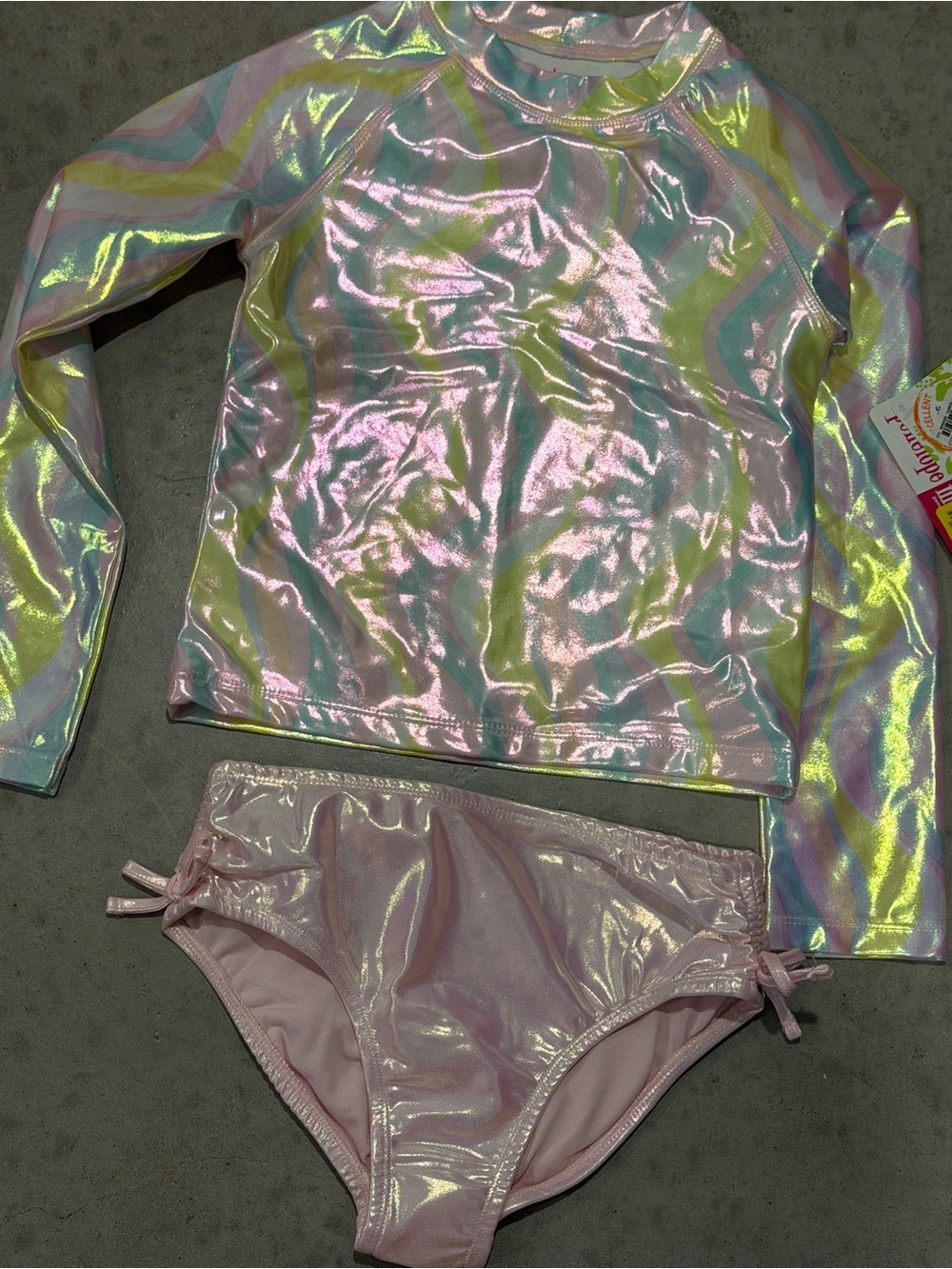 Kids Iridescent Pink Long-Sleeve Rash Guard Swim Set